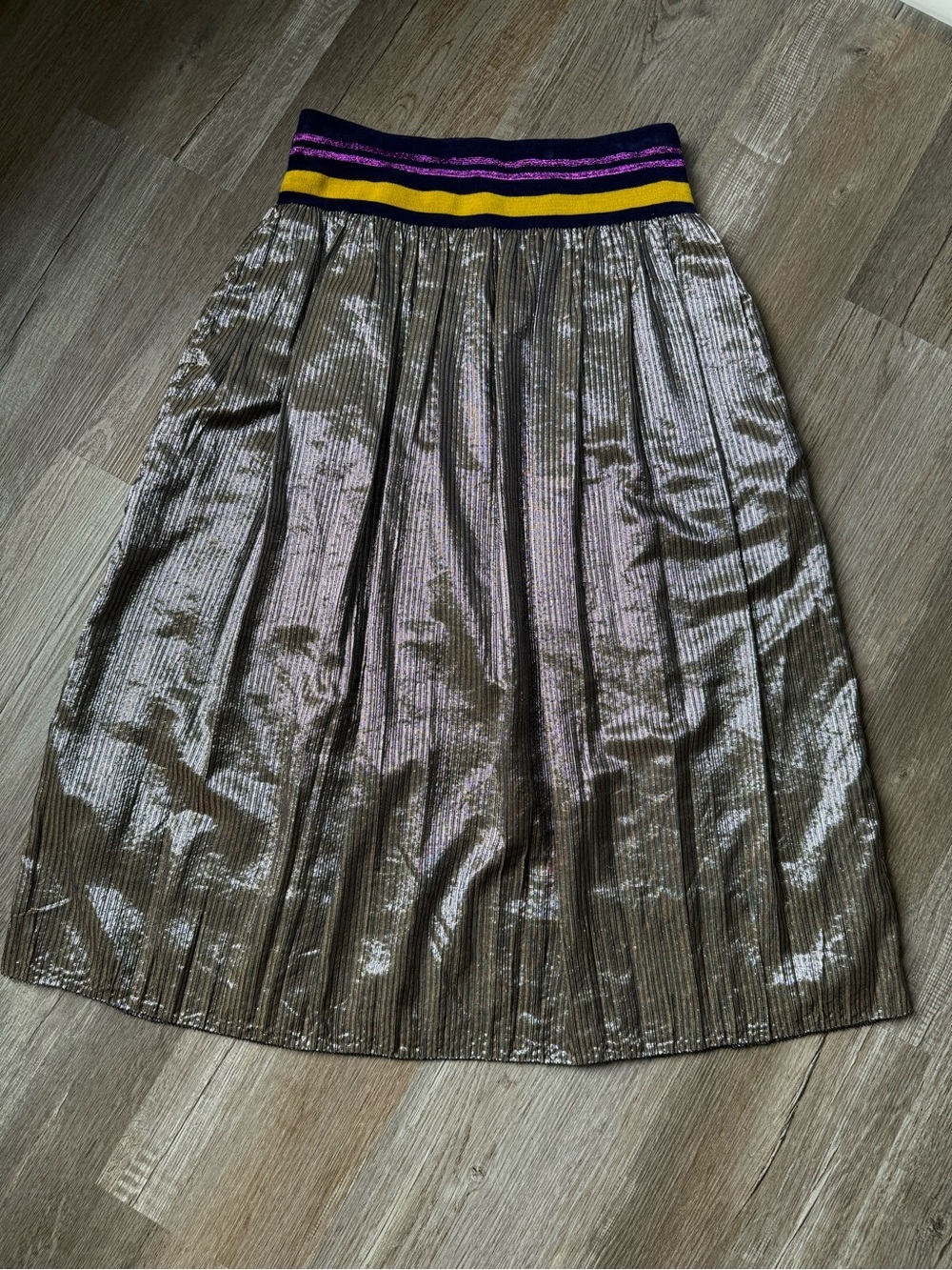 J. McLaughlin Theda Metallic Bronze Pleated Midi Skirt Multi Color Purple Size S - Picture 3 of 13